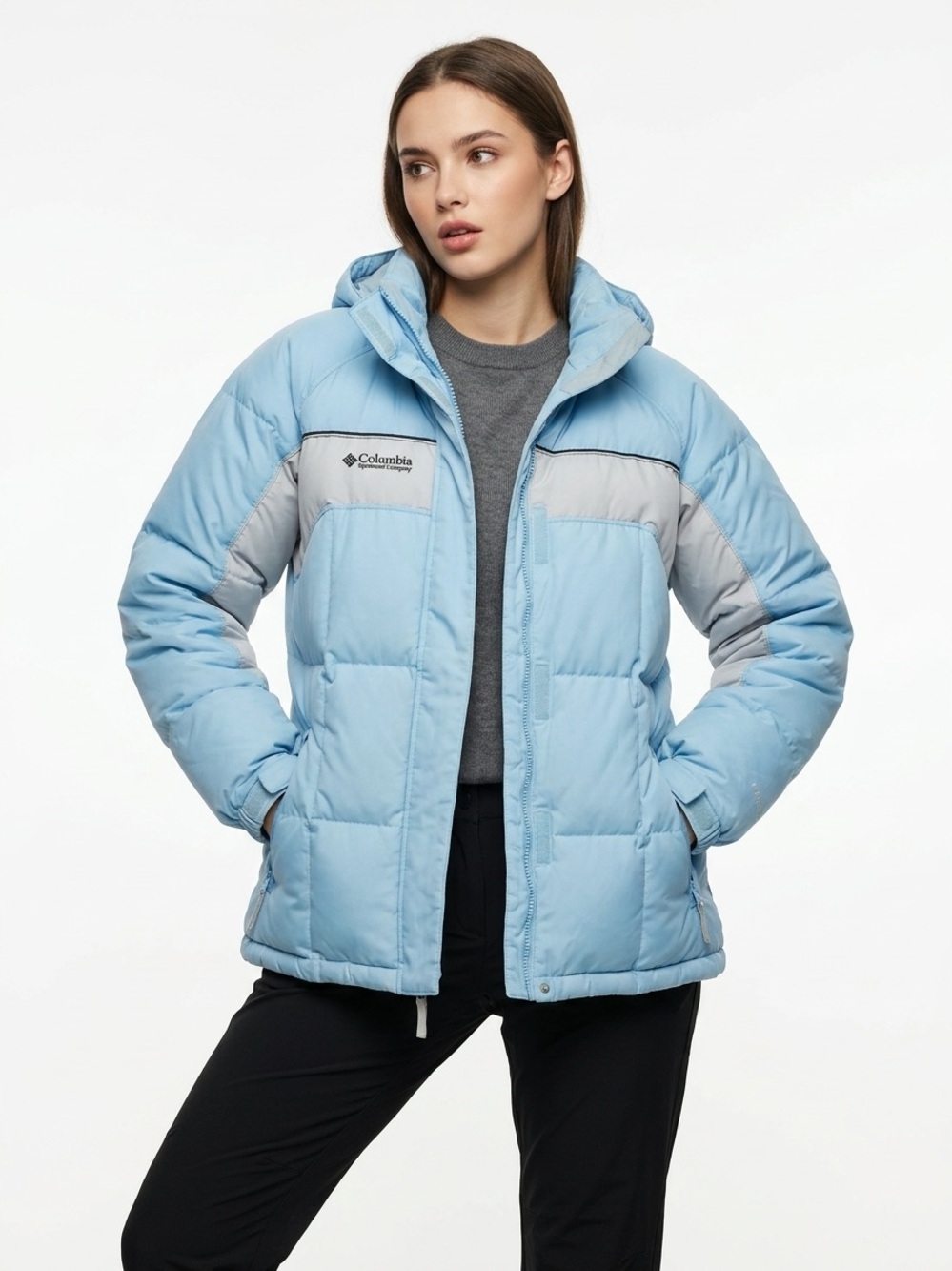 Columbia Down Insulated Colorblock Puffer Jacket Light Blue Youth XL